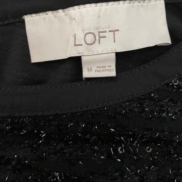 LOFT Black Shimmer Stripe Top | M - Picture 6 of 7